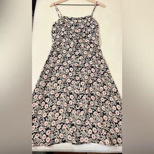 HVN Dress - Women’s 8 Black Cream Red - Slip Spaghetti Strap Floral 100% Silk